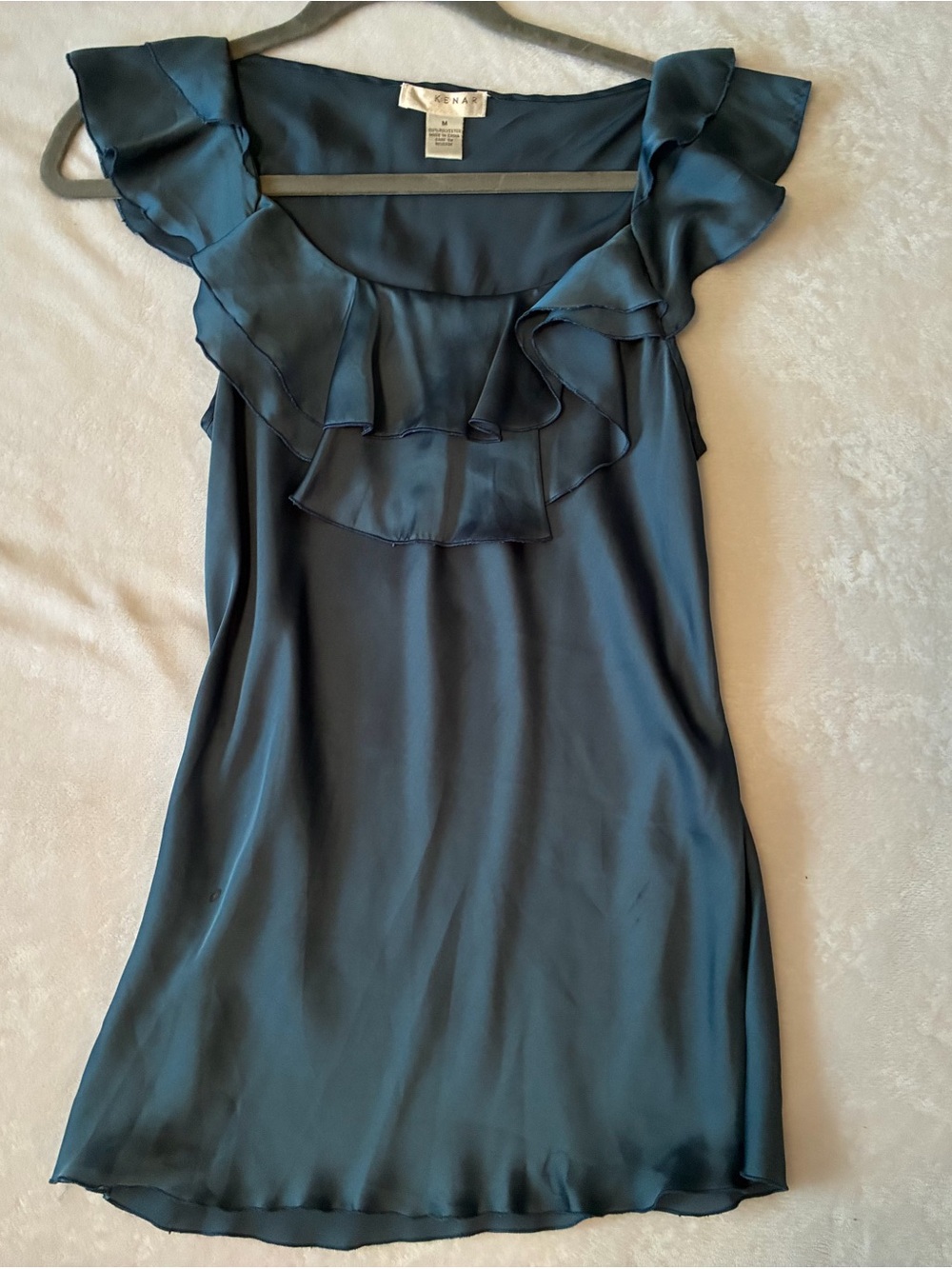 Kenar Navy Ruffle Satin Camisole